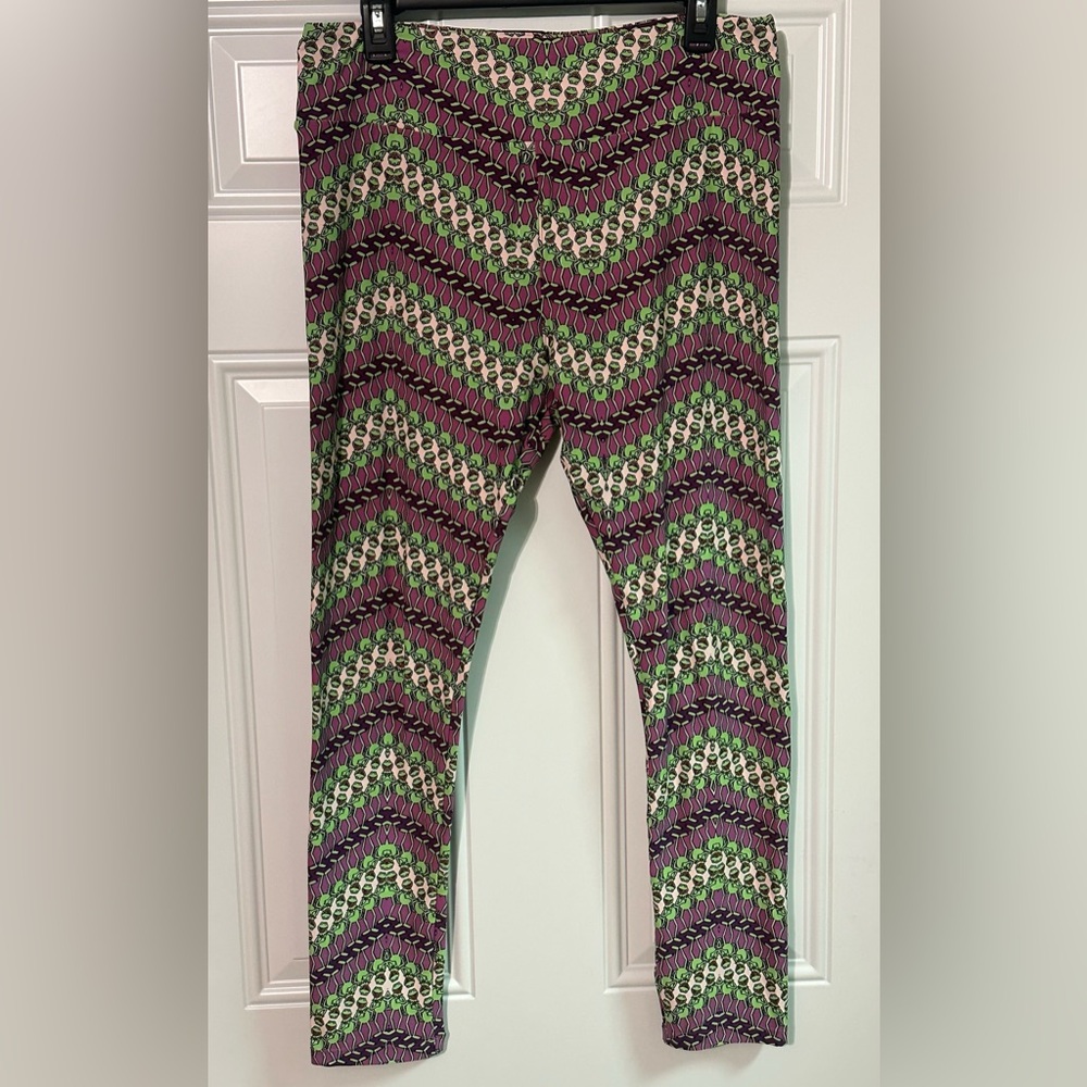 Lularoe Women’s Leggings Kermit The Frog Purple Green Chevron Soft Stretch